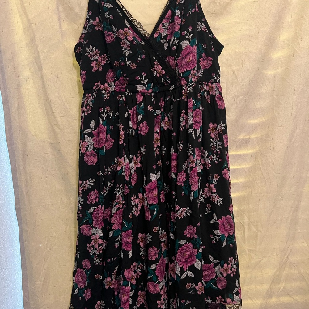 Torrid Black and Pink Ruched Tie Front Maxi Sundress